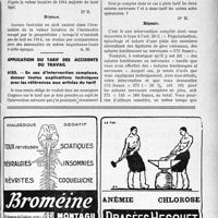 3104 - Page LI-3063 - Correspondance. Fiscalité. Base de la patente. Évaluation de la valeur locative / Application du tarif des accidents du travail. En cas d’intervention complexe, donner toutes explications techniques avec les références aux articles du tarif