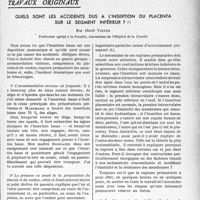 3128 - Page 3087 - Partie Scientifique. Travaux Originaux. Quels sont les accidents dus à l’insertion du placenta sur le segment inférieur ?, par Henri Vignes