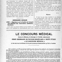 3229 - Page 3188-XLIV - Le concours médical. Bulletin d'abonnement / Assurances sociales. Signature sur la feuille de l’acquit non effectué des honoraires médicaux. Sanctions