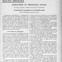 3248 - Page 3207 - Partie Scientifique. Travaux Originaux. Consultations de thérapeutique infantile. Traitement du myxoedème et de l'hypothyroïdie, par le Professeur Lereboullet. Traitement du myxoedème