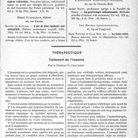 3334 - Page 3293 - Partie Scientifique. L’Actualité Scientifique. Les Livres. Les livres qui viennent de paraître… / Thérapeutique. Traitement de l’insomnie, par le Docteur R. Chausset