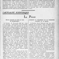 3404 - Page 3363 - Partie Scientifique. Travaux Originaux. L’hygiène au goût du jour. Les usages thérapeutiques du bouleau blanc, Docteur E. -A. Maury / L'Actualité Scientifique. La Presse. Doit-on conserver un ovaire au cours de l’hystérectomie ? [(La Gynécologie, août 1933)] / L’influence du traumatisme sur les localisations nerveuses de la syphilis [(Bruxelles Médical, 3 septembre 1933)] / Abcès résiduels compliquant l’appendicectomie à chaud [(Gaz. heb. des Sc. méd. de Bordeaux, 30 juillet 1933)]