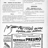 3450 - Page XIII-3409 - Correspondance. Application du tarif des accidents du travail. Certificats au cours du traitement / Ablation de kyste sébacé / Assurances. Assurance sur la vie. Incontestabilité. Risque de guerre