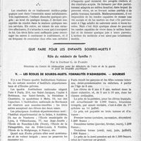 3458 - Page 3417 - Partie Scientifique. Travaux Originaux. Consultations de thérapeutique infantile. Traitement du mongolisme, par le Professeur P. Lereboullet / Que faire pour les enfants sourds-muets ?. Rôle du médecin de famille, par le Docteur G. de Parrel. Les écoles de sourds-muets. Formalités d’admission. - Bourses. Conditions d'admission à l’Institution nationale des sourds-muets de Paris et sous-réserve de quelques particularités, dans les trois autres Institutions nationales (Chambéry, Bordeaux, Metz)