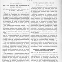 3470 - Page 3429 - Partie Scientifique. L’Actualité Scientifique. Les Sociétés Savantes. Paris. Académie de médecine. Sur la cure sanatoriale dans le traitement de la tuberculose pulmonaire, 24-10-1933 / Le radio-vaporarium sulfuré de Luchon, 7-11-1933 / Effets sur la pression artérielle des grandes injections intra-veineuses de glucose, 24-10-33