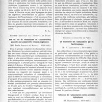 3471 - Page 3430 - Partie Scientifique. L’Actualité Scientifique. Les Sociétés Savantes. Paris. Académie de médecine. Effets sur la pression artérielle des grandes injections intra-veineuses de glucose, 24-10-33 / Société médicale des hôpitaux de Paris. Sur un cas de rhumatisme de Chauffard-Still, associé à une polynévrite extenso-progressive, 20-10-1933 / Société de médecine de Paris. Le traitement des colibacilloses par les bactériophages, 13-10-1933 / Influence de l’alimentation sur les accidents épileptiques, 13-10-1933