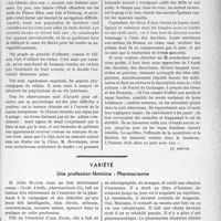 3490 - Page 3449 - Partie Professionnelle, Hygiène, Assistance, Mutualité, Intérêts corporatifs, Variétés. Travaux Originaux. Assurances sociales. Au contact de la vie chinoise, par le médecin-colonel Abbatucci / Variété. Une profession féminine : Pharmacienne [J. Noir]