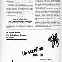 3501 - Page 3460-LX - Correspondance. Accidents. Honoraires d’expertises accidents / Baux et locations. Suppression de la majoration annuelle de loyer de 15 % pour 1933