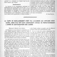 3553 - Page 3512 - Partie professionnelle, Hygiène, Assistance, Mutualité, Intérêts corporatifs, Variétés. Travaux originaux. Jurisprudence. Assurances sociales. Transfusion de sang / La carte de surclassement n'est pas accordée aux officiers honoraires, même s’ils ont suivi assidument l’école de perfectionnement l’année de leur radiation des cadres