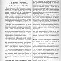 3605 - Page 3564 - Partie scientifique. L’actualité scientifique. Les Sociétés Savantes. Paris. Académie de médecine. La bacillémie tuberculeuse. Les bacilles « nus » de la tuberculose, (24-11-1933) / Prophylaxie de la fièvre typhoïde dans la marine marchande, (7-11-1933) / Essai de vaccination contre le typhus exanthématique, (31-10-1933) / Le service annexe « ouvert » pour psychopathes, à la Salpêtrière, (31-10-1933)