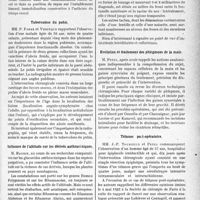 3608 - Page 3567 - Partie scientifique. L’actualité scientifique. Les Sociétés Savantes. Toulouse. Société de médecine, de chirurgie et de pharmacie. Le blocage de la rotule et la physiologie de la statique chez les animaux / Tuberculose du pubis / Influence de l’altitude sur les dérivés anthracéniques / Un cas de noevi pigmentaires multiples chez un nouveau-né / Évolution et traitement des phlegmons de la main / Tétanos poste-opératoire