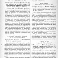 3609 - Page 3568 - Partie scientifique. L’actualité scientifique. Les livres. Actualités médico-chirurgicales. Deuxième série. Quatorze conférences par les chefs de clinique de la Faculté de médecine de Marseille, Masson et Cie, éditeurs, Paris / Traité de sexologie, par Docteur A. Hesnard, Payot, éditeur, Paris / Rééducation psychothérapique. Contrôle de l’équilibre mental et nerveux, par Dr Pierre Prost, Librairie A. Doin, Paris (6°)