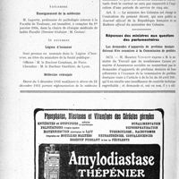 3653 - Page 3612-XII - A travers l’officiel. Service de Santé militaire / Enseignement de la médecine / Légion d’honneur / Médecine coloniale / Réponses des ministres aux questions des parlementaires. Les demandes d'appareils de prothèse dentaire doivent être soumises à la Commission de prothèse