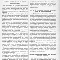 3672 - Page 3631 - Partie scientifique. L’actualité scientifique. La Presse. L’arythmie complète au cours des maladies infectieuses aiguës [(L’Orientation Médicale, novembre 1933)] / Sept cas de rhumatisme chronique ankylosant, traités par parathyroïdectomie [(Technique Chirurgicale, octobre 1933)] / Pyréto et chimiothérapie atténuées dans la syphilis primaire et secondaire [(La Presse Médicale, 25 octobre 1933)]