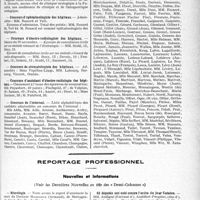 3698 - Page 3657 - Partie professionnelle, Hygiène, Assistance, Mutualité, Intérêts corporatifs, Variétés. Hôpitaux de l’assistance publique de Paris. Enseignement, concours, avis divers / Reportage professionnel. Nouvelles et Informations, (Voir les Dernières Nouvelles en tête des « Demi-Colonnes »). Nécrologie [Docteur Masingue, Docteur Just Lucas-Champion-Nière, Madame Charles Laignel-Lavastine] / 42 députés ont voté contre l’ordre du jour Catalon
