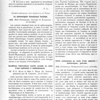 3741 - Page 3700 - Propos du jour. L'actualité scientifique. Les Sociétés Savantes. Paris. Académie de Médecine. Les résultats éloignés de la phrénicectomie, (14-11-1933) / Société médicale des hôpitaux de Paris. La splénomégalie hémolytique familiale, (27-10-1933) / Bacillémie tuberculeuse muette seconde au cours d’une septicémie à staphylocoques, (27-10-1933) / Anémie hypochrome à évolution prolongée chez une myxoedémateuse, (3-11-1933) / Abcès pulmonaires au cours d’une septicémie à entérocoques ; guérison, (3-11-1933)