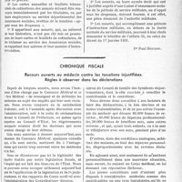 3748 - Page 3707 - Partie professionnelle, Hygiène, Assistance, Mutualité, Intérêts corporatifs, Variétés. Travaux originaux. Assurances sociales. Service militaire ou période militaire. Quels sont les droits de l’assuré de retour dans ses foyers ? / Chronique fiscale. Recours ouverts au médecin contre les taxations injustifiées. Règles à observer dans les déclarations