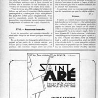 3759 - Page 3718-XLVI - Correspondance. Divers. Le privilège ne garantit que les soins donnés au failli lui-même / Assurance-incendie