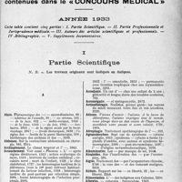3768 - Page 3727 - Table des matières contenues dans le «Concours Médical». Année 1933. Partie Scientifique