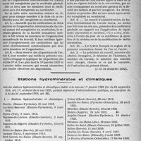 3822 - Page 5003 - Maladies professionnelles. Décret du 12 décembre 1932 portant promulgation du projet de convention concernant la réparation des maladies professionnelles, adopté par la conférence internationale du travail dans sa septième session tenue à Genève du 19 mai au 10 juin 1925 / Stations hydrominérales et climatiques. Liste des stations hydrominérales et climatiques établie à la date au 1er janvier 1933 (loi du 24 septembre 1919, art. 1er, et décret du 4 mai 1920, portant règlement d’administration publique, en exécution de la loi du 24 septembre 1919, art. 86)