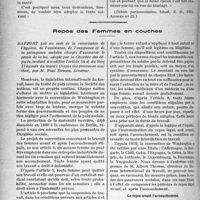 3827 - Page 5008 - Examen médical prénuptial. Proposition de loi tendant à compléter l’article 70 du code civil par l’obligation, pour les futurs époux, d’un examen médical, présentée par M. Justin Godart, sénateur. — (Renvoyée à la commission de l’hygiène, de l’assistance, de l'assurance et de la prévoyance sociales) / Repos des Femmes en couches. Rapport fait au nom de la commission de l’hygiène, de l’assistance, de l’assurance et de la prévoyance sociales chargée d’examiner le projet de la loi, adopté par la Chambre des députés, tendant à modifier l’article 54 a) du livre II du code du travail (Repos des femmes en couches), par M. Paul Strauss, Sénateur