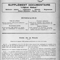 3836 - Page 5017 - Supplément documentaire, "L'Officiel Médical". Médecine sociale - Législation - Décrets - Règlements - Pièces officielles - Tarifs, etc / Code de la Route. Décret du 19 janvier 1933 portant modification du Code de la route