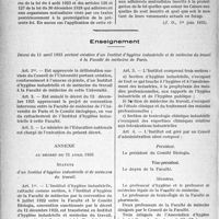 3905 - Page 5086 - Budget. Loi du 31 mai 1933 (Extraits) / Enseignement. Décret du 11 avril 1933 portant création d’un Institut d’hygiène industrielle et de médecine du travail à la Faculté de médecine de Paris