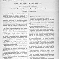 0018 - Page 15 - Partie scientifique. Travaux originaux. Clinique médicale des enfants, Hôpital des Enfants-Malades. A propos des néphrites tuberculeuses chez les enfants, Professeur P. Nobécourt