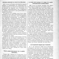 0032 - Page 29 - Partie scientifique. L’actualité scientifique. La presse. Atélectasie pulmonaire au cours de la tuberculose [(Arch. Méd. Chirurg. de l’App. respiratoire, n° 3, 1934)] / Formes pseudo-tuberculeuses de la syphilis pulmonaire [(Paris-Médical, 25 août 1934)] / Le double bruit ascitique et le signe de la matité horizontale dans la station debout [(La Presse Médicale, 25 août 1934)] / Les écoulements sanguins par le mamelon [(La Presse Médicale, 16 mai 1934)]