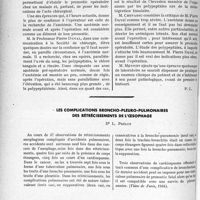 0091 - Page 84 - Partie scientifique. Travaux originaux. L’infidélité de l’azotémie normale dans le pronostic opératoire / Les complications broncho-pleuro-pulmonaires des rétrécissements de l’œsophage [Dr L. Phélut]