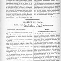 0111 - Page 104 - Partie professionnelle. Travaux originaux. Bulletin de l’actualité. Réflexions sur la médecine d’aujourd’hui [R. Massart] / Accidents du travail. Cicatriceinesthésique à la joue – Perte de plusieurs dents. Indemnisation de la victime [Dr Paul Boudin]