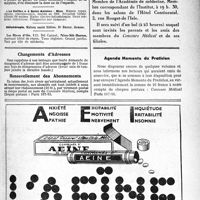 0224 - Page VII-209 - Renseignements / Dîner du « Concours Médical » / Agenda Memento du Praticien
