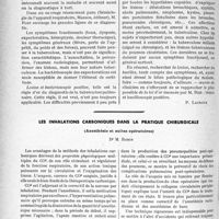0243 - Page 226 - Partie scientifique. Travaux originaux. Les grandes lignes du diagnostic de la tuberculose pulmonaire [P. Lacroix] / Les inhalations carboniques dans la pratique chirurgicale, (Anesthésie et suites opératoires), Dr M. Robin