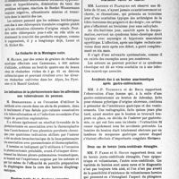 0256 - Page 239 - Partie scientifique. L’actualité scientifique. Les sociétés savantes. Toulouse. Société de médecine, chirurgie et pharmacie. A propos d’une petite épidémie de béribéri / La rhubarbe de la Montagne noire / Les indications de la phrénicectomie dans les affections non tuberculeuses du poumon / Fracture isolée de la diaphyse péronière / Scarlatine suivie de chorée / Accidents dus à un bouton anastomotique après gastro-entérostomie / Deux cas de hernie juxta-ombilicale étranglée