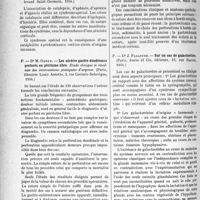 0257 - Page 240 - Partie scientifique. L’actualité scientifique. Les Thèses. A propos d’un cas d’association de catalepsie, d’aphasie, d’apraxie et d’agnosie, par Dr M. Bernard. (Paris, librairie E. Le français, 1934) / Les ulcères gastro-duodénaux perforés en péritoine libre, par Dr M. Gandy (Paris, librairie Louis Arnette, 1934) / Sur un cas de galactorrhée, par Dr J. Fallourd (Paris, Jouve et Cie, éditeurs, 1934)