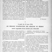0260 - Page 243 - Partie professionnelle. Travaux originaux. Bulletin de l’Actualité. Assisterons-nous au naufrage de la médecine libre ? [R. Massart] / A partir du 15 mars 1935 Les périodes d'instruction des médecins de réserve seront organisées d'une manière plus rationnelle