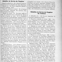 0276 - Page 259 - Partie professionnelle. Travaux originaux. Les médailles de l'académie de médecine, décernées en 1934, (Suite et fin). Médailles du Service de l’hygiène / Médailles du Service de l'hygiène de l’enfance