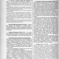 0281 - Page 264 - Partie professionnelle. Reportage professionnel. Nouvelles et Informations, (Voir les Dernières Nouvelles en tête des " Demi-Colonnes "). Congrès des médecins aliénistes et neurologistes de France et des pays de langue Française / Les prix de la Société médicale des hôpitaux de Paris / Société de radiologie médicale de France / Journées vétérinaires d’Alfort / Deuxième Congrès international de microbiologie / Association médicale aéronautique Française / Chemins de fer. P. L. M