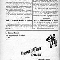0287 - Page 268-LXII - Correspondance. Application du tarif des accidents du travail. Intervention complexe faite d’urgence et les méandres du Tarif / Certificat descriptif et rapport d’expertise / Accident en jouant au football