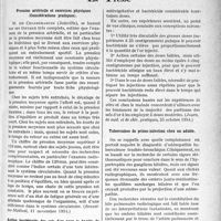 0330 - Page 307 - Partie scientifique. L'actualité scientifique. La Presse. Pression artérielle et exercices physiques (Considérations pratiques) [(Bruxelles-Médical, 11 novembre 1934)] / Action bactéricide des sels d’or pour le bacille de Koch « in vitro » et « in vivo » (Applications pratiques) [(Journ. de méd. et de chir. pratiques, 25 octobre 1934)] / Tuberculose de primo-infection chez un adulte [(Le Scapel, 3 novembre 1934)]