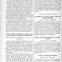0333 - Page 310 - Partie scientifique. L'actualité scientifique. Les Sociétés Savantes. Paris. Société médicale des hôpitaux de Paris. Le bismuth passe-t-il dans le liquide céphalo-rachidien ?, (26-10-1934) / Un cas sporadique de maladie de Friedreich avec arythmie cardiaque et respiration de Cheyne-Stokes, (26-10-1934) / Société de médecine de Paris. La ponction de la moelle osseuse sterhale dans l’anémie pernicieuse, (12-10-1934) / Biopsie et diathermo-coagulation sous le contrôle de la vue, (27-10-1934) / Le flutter et la fibrillation articulaires, (27-10-1934)