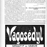 0429 - Page 402-LVI - Correspondance. application du tarif des accidents du travail. Donner « avis préalable » n’est pas demander « autorisation » / Suture d’un tendon au bout de trois semaines