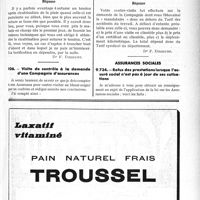 0430 - Page LVII-403 - Correspondance. application du tarif des accidents du travail. Suture d’un tendon au bout de trois semaines / Visite de contrôle à la demande d’une Compagnie d’assurances / Assurances sociales. Refus des prestations lorsque l’assuré social n’est pas à jour de ses cotisations