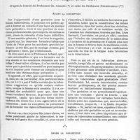 0526 - Page 491 - Partie scientifique. Travaux originaux. Les questions qui préoccupent le praticien…. Une femme tuberculeuse, ou suspecte de tuberculose, peut-elle, sans dangers, devenir mère ?, d’après le travail du Professeur Ch. Achard et celui du Professeur Fruhinsholz. Avant la conception / Après la conception [G. Fisher]