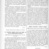 0537 - Page 502 - Partie scientifique. L’actualité scientifique. Les Société Savantes. Paris. Société de chirurgie. Kystes hydatiques de la rate, (14 -11-1934) / Société médicale des hôpitaux de Paris. La transfusion sanguine est-elle sans danger au cours des splénomégalies chroniques ?, (9-11-1934) / Néphrite mercurielle à évolution subaiguë, (2-11-34) / Lille. Société médicale et anatomo-clinique. Sur les syndromes hépato-thyroïdiens