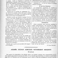0547 - Page 512 - Partie professionnelle. Travaux originaux. Assurances sociales. Remboursement de certains traitements très spéciaux [Dr Paul Boudin] / Assurés sociaux agricoles notoirement indigents. Erratum