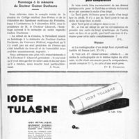 0564 - Page LIX-529 - A travers l’officiel. Le cavum porte d'entrée des infections / Hommage à la mémoire du Docteur Gaston Duchesne / Correspondance. Application du tarif des accidents du travail. Radiographie du côté sain pour comparaison