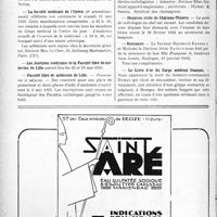 0583 - Page 544-X - Dernières nouvelles. Foire de Lyon (du 7 au 17 mars 1935) / Médecins étrangers à Paris / La Société médicale de l’Opéra / Les Journées médicales de la Faculté libre de médecine de Lille / Faculté libre de médecine de Lille / Groupement des Syndicats nationaux de médecins spécialisés pour l’année 1935 / Hospices civils de Château-Thierry / Naissance / Le Livre d’or du Corps médical Français