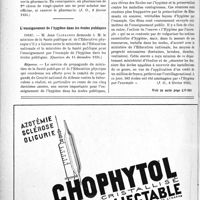 0587 - Page 548-XIV - A travers l’officiel. Réponses des ministres aux questions des parlementaires. Les pharmaciens ne peuvent exercer avant 25 ans / L’enseignement de l’hygiène dans les écoles publiques