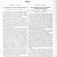 0626 - Page 569 - Partie scientifique. L'actualité scientifique. Les Sociétés Savantes. Paris. Académie de médecine. Le mécanisme de la mort dans l’embolie pulmonaire, (15-1-1935) / Société de chirurgie. Nouvelle pathogénie et nouveau traitement de L’œdème aigu du pancréas, (28-11-1934)